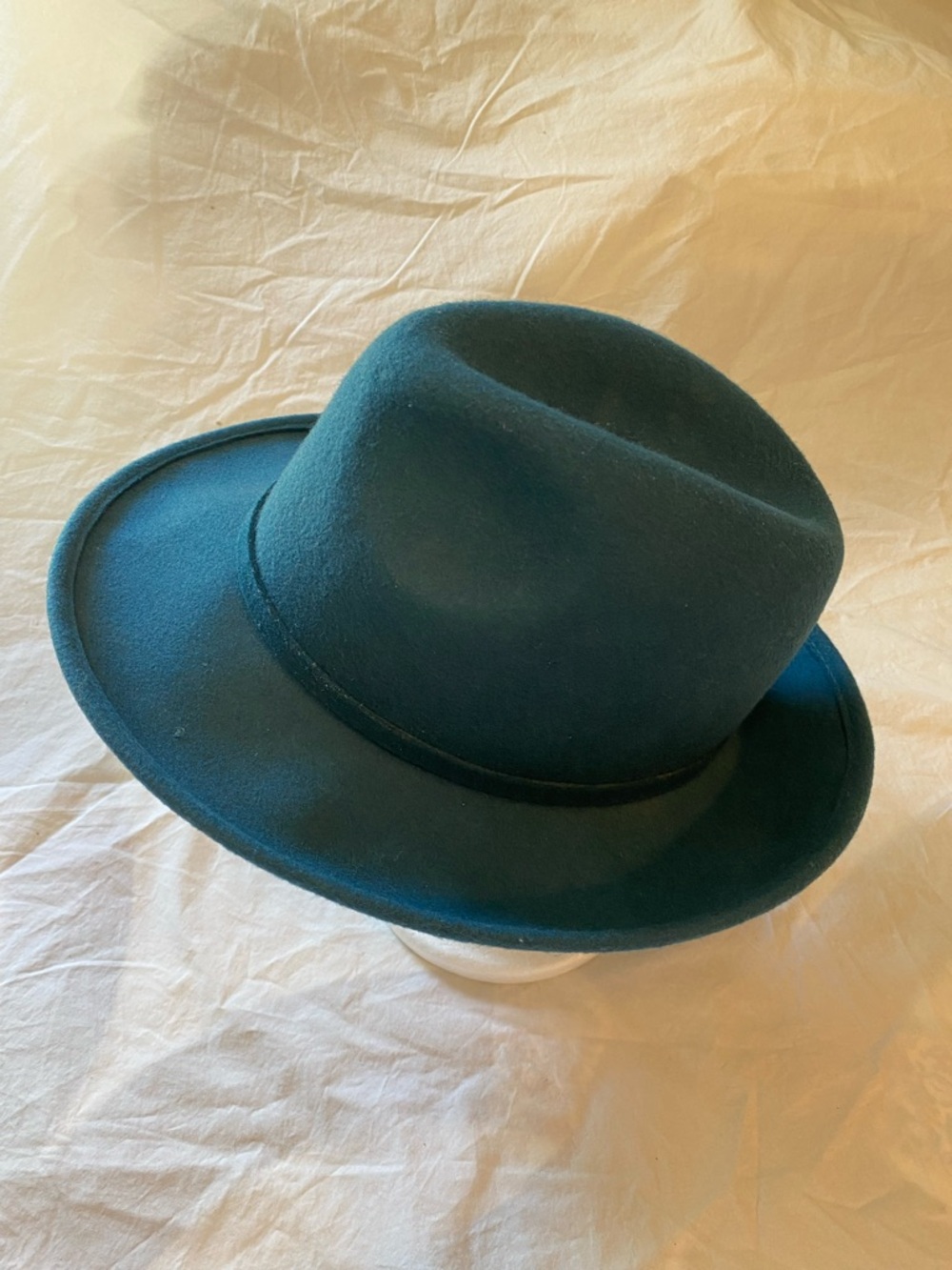 Teal Scala Adjustable Wool Felt Wide-Brim Fedora Hat with Chain Accent - Picture 4 of 5